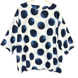 Bryn Walker Amis White Oversized Tunic With Large Blue Polka Dots Sz M artsy GUC